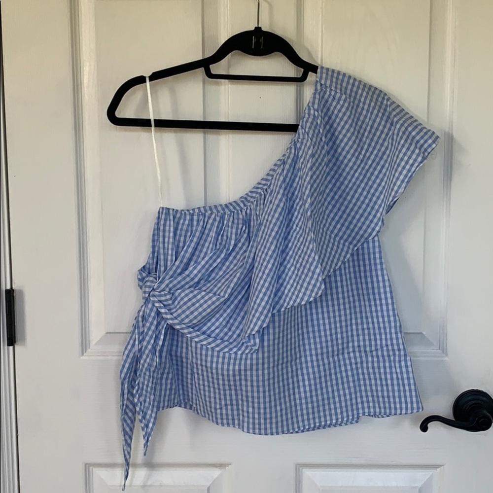 Design Lab Gingham One Shoulder Top